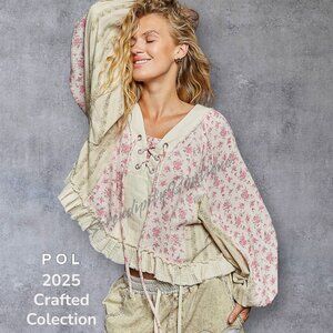 POL Just In Floral Flounce Ruffle Lace Up Distressed Baggy Balloon Sleeve Cotton
